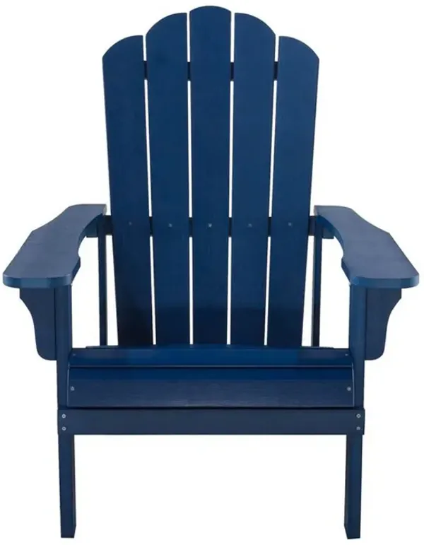 West Outdoor Patio Adirondack Chair, 30 Inch, Wood Style Blue Finish - Benzara