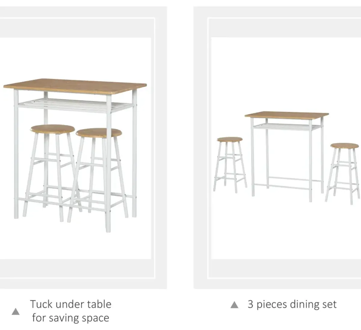 White Oak Dining Set: 3-Piece Counter-Height Bar Table and Stools