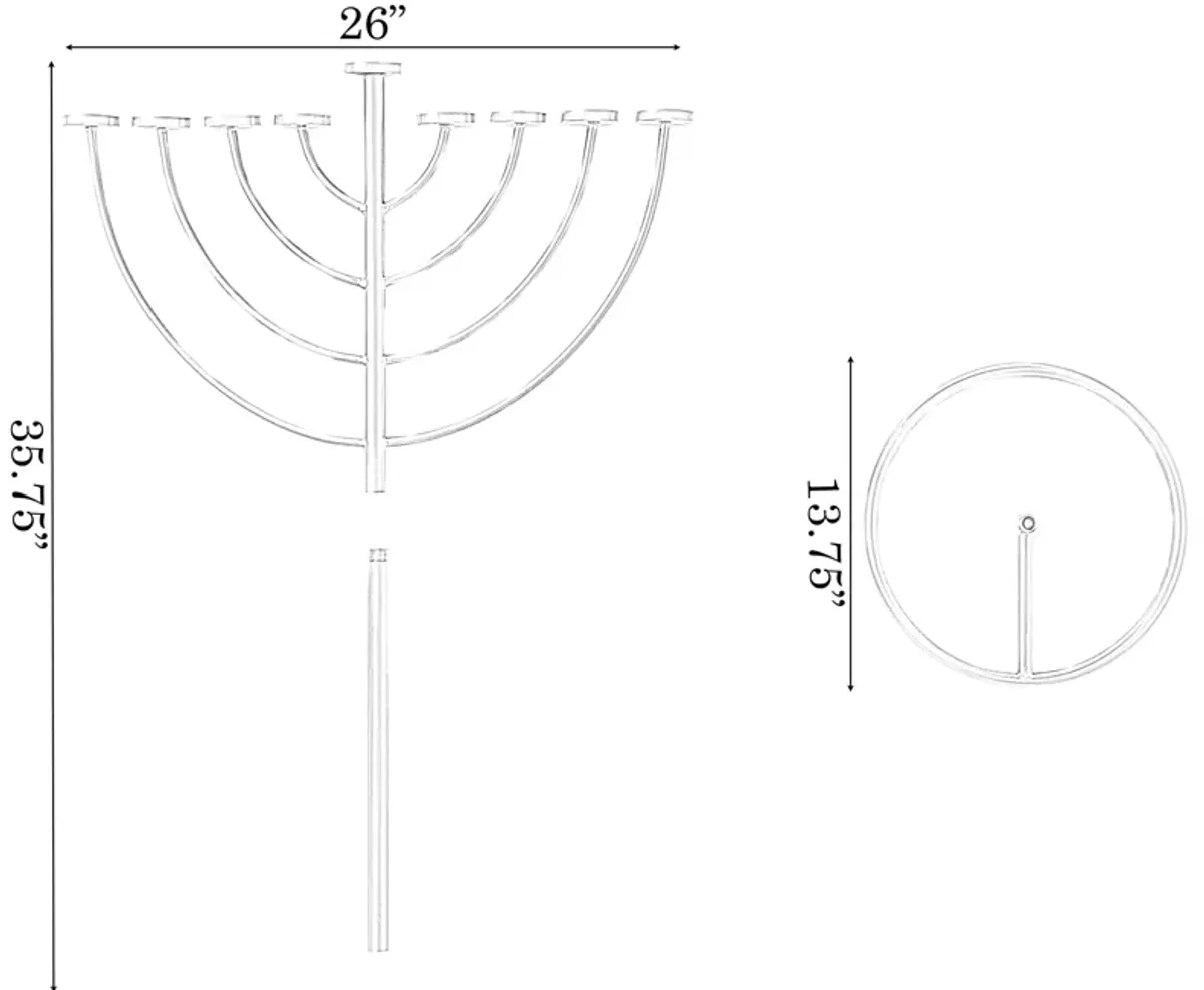 Medium Modern Silver 9 Branch Lighting Thin Pipe Hanukkah Menorah, Metal-Aluminum