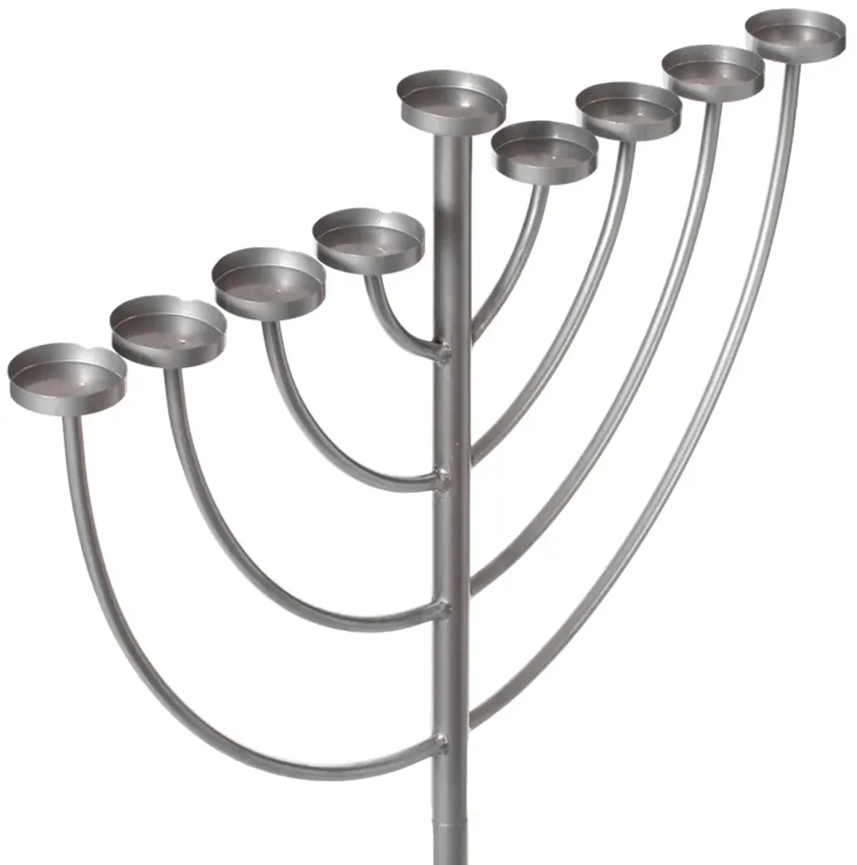 Medium Modern Silver 9 Branch Lighting Thin Pipe Hanukkah Menorah, Metal-Aluminum