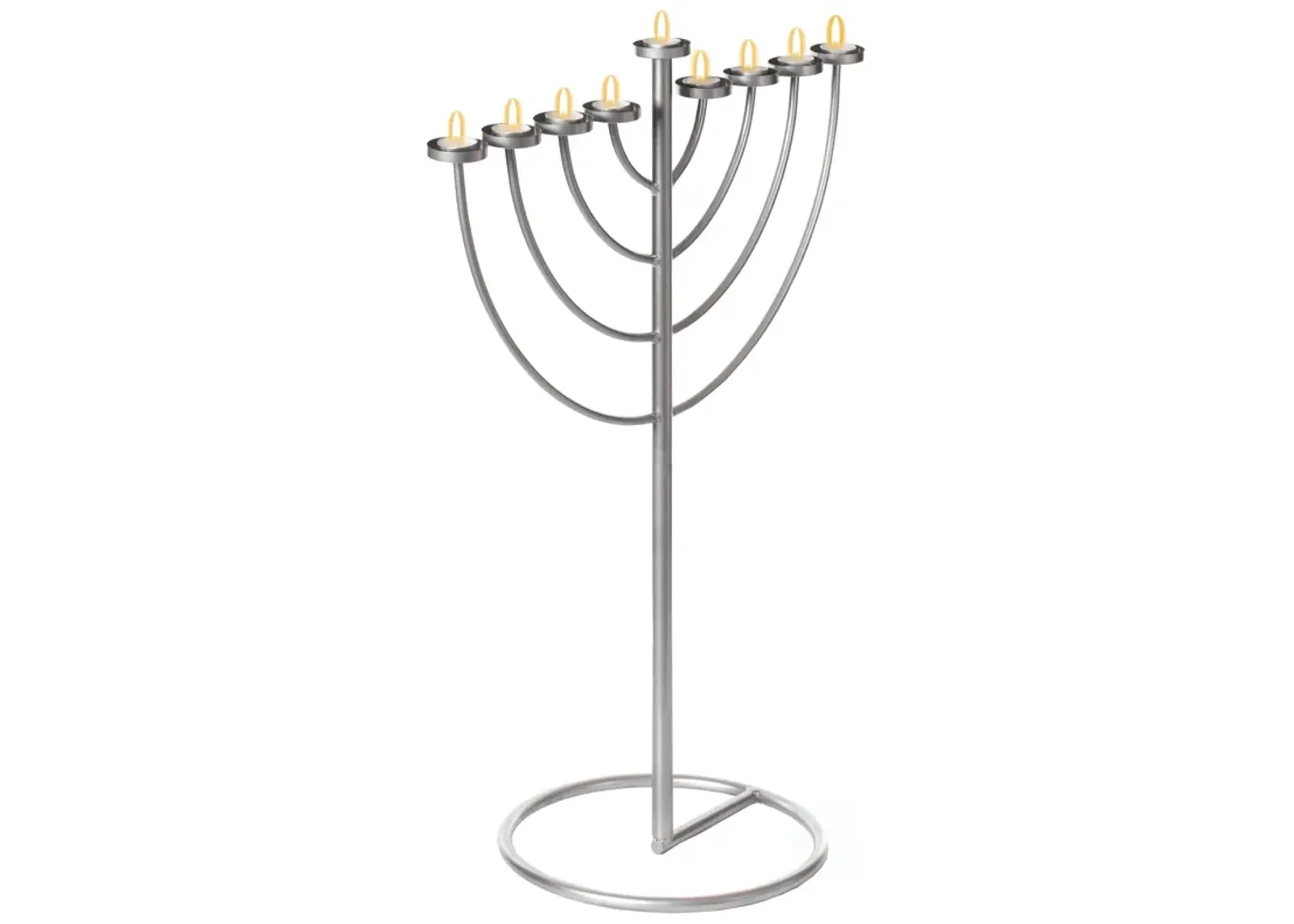 Medium Modern Silver 9 Branch Lighting Thin Pipe Hanukkah Menorah, Metal-Aluminum