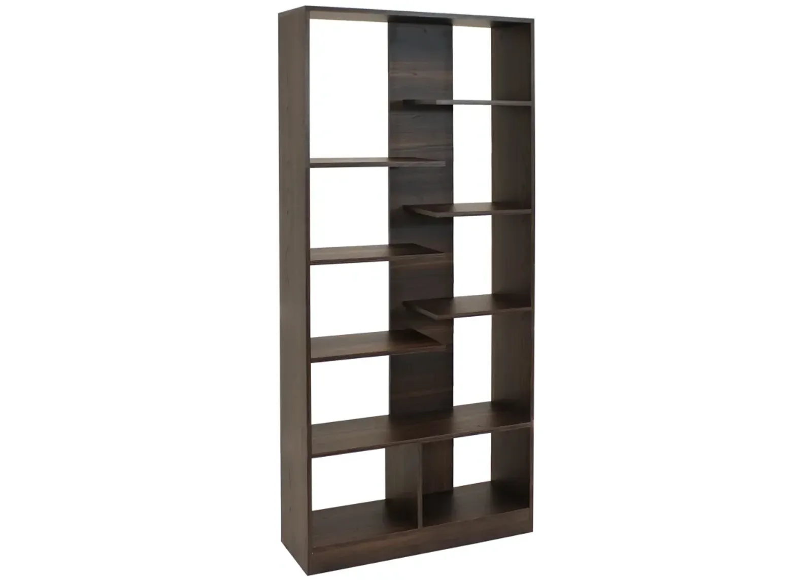 Sunnydaze Rosalee 9-Tier Open Bookshelf with Staggered Shelves Coffee Brown