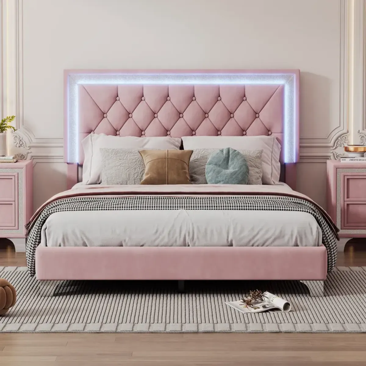 Merax Modern Velvet Platform Bed