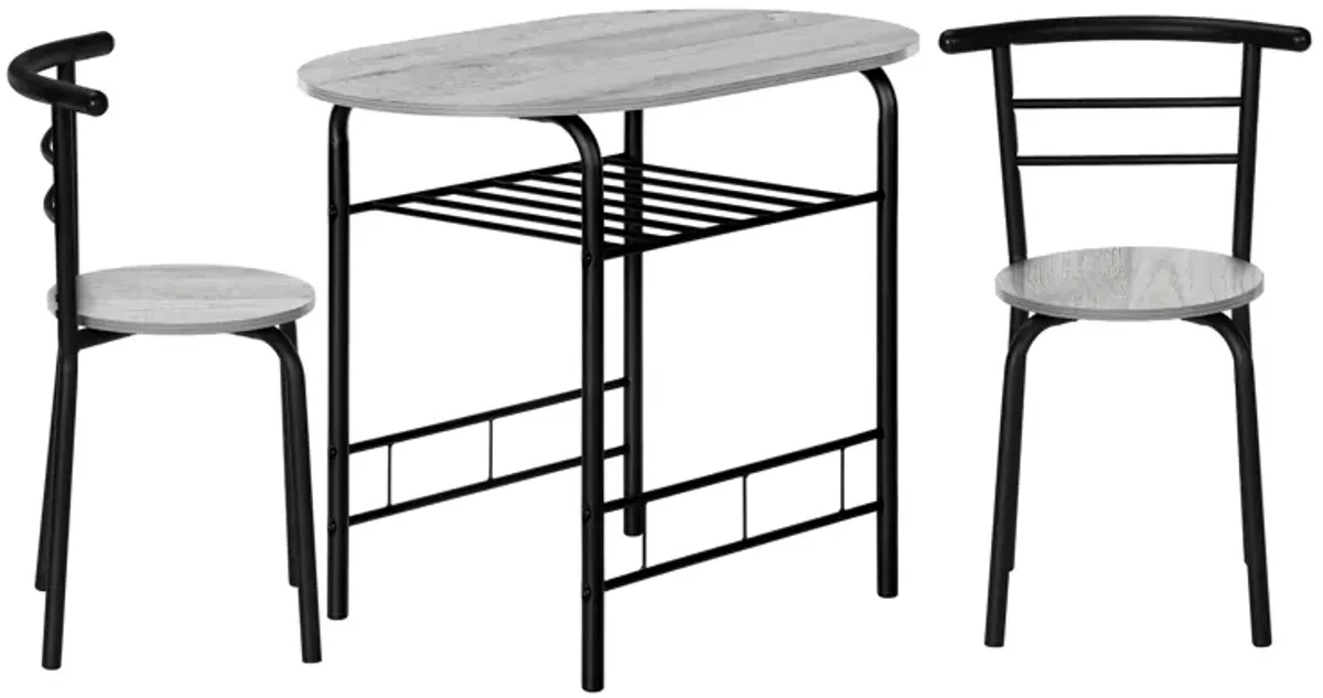 Monarch Specialties I 1207 Dining Table Set, 3pcs Set, Small, 32" L, Kitchen, Metal, Laminate, Grey, Black, Contemporary, Modern