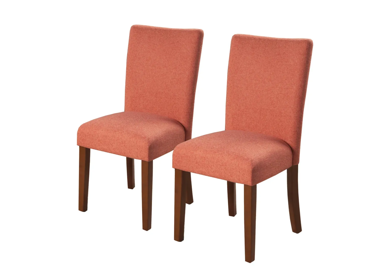 Fabric Upholstered Parson Dining Chair with Wooden Legs, Orange and Brown, Set of Two - Benzara