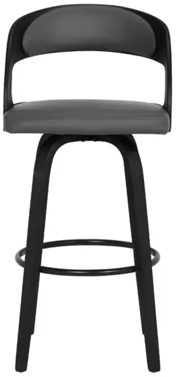 Counter Height Wooden Bar Stool with Cutout Padded Backrest, Black and Gray-Benzara