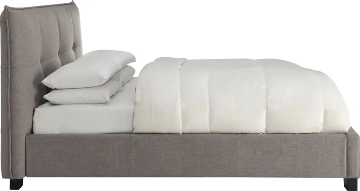 Adona Queen-Size Upholstered Platform Bed in Dolphin Linen
