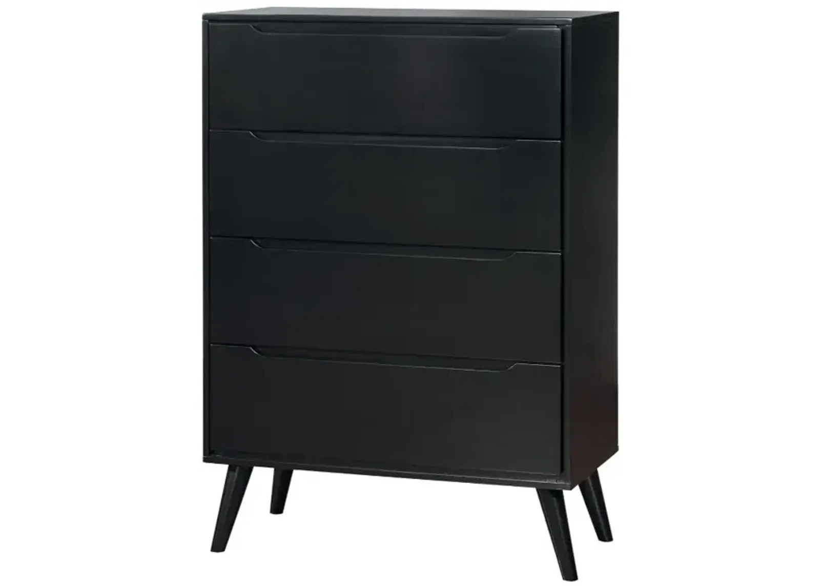 4 Drawer Wooden Chest With Round Tapered Legs, Black-Benzara