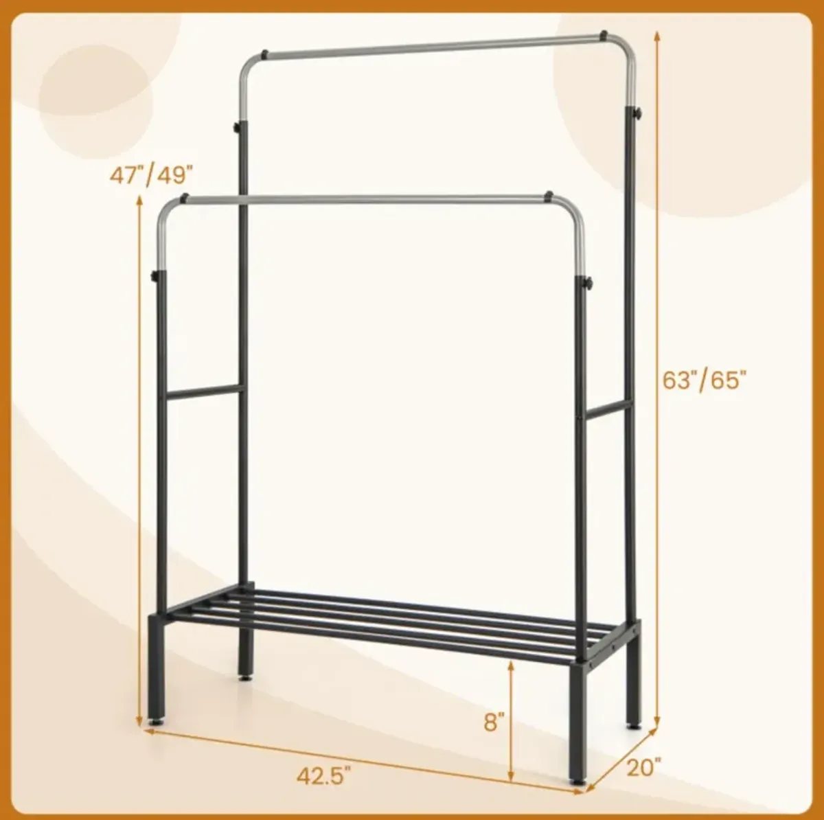 Hivvago Double Rod Clothes Garment Rack with Adjustable Heights-Silver