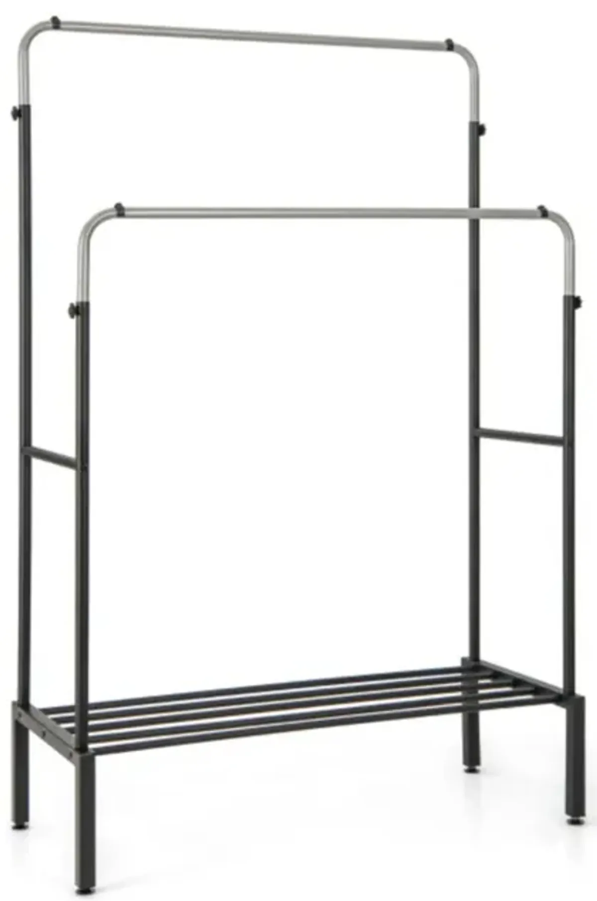 Hivvago Double Rod Clothes Garment Rack with Adjustable Heights-Silver