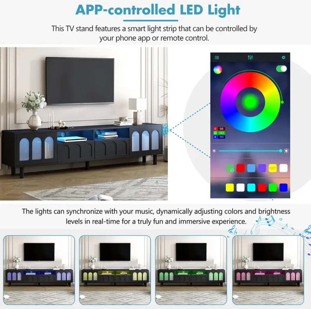 Merax Cream Style TV Stand with LED Light Strip