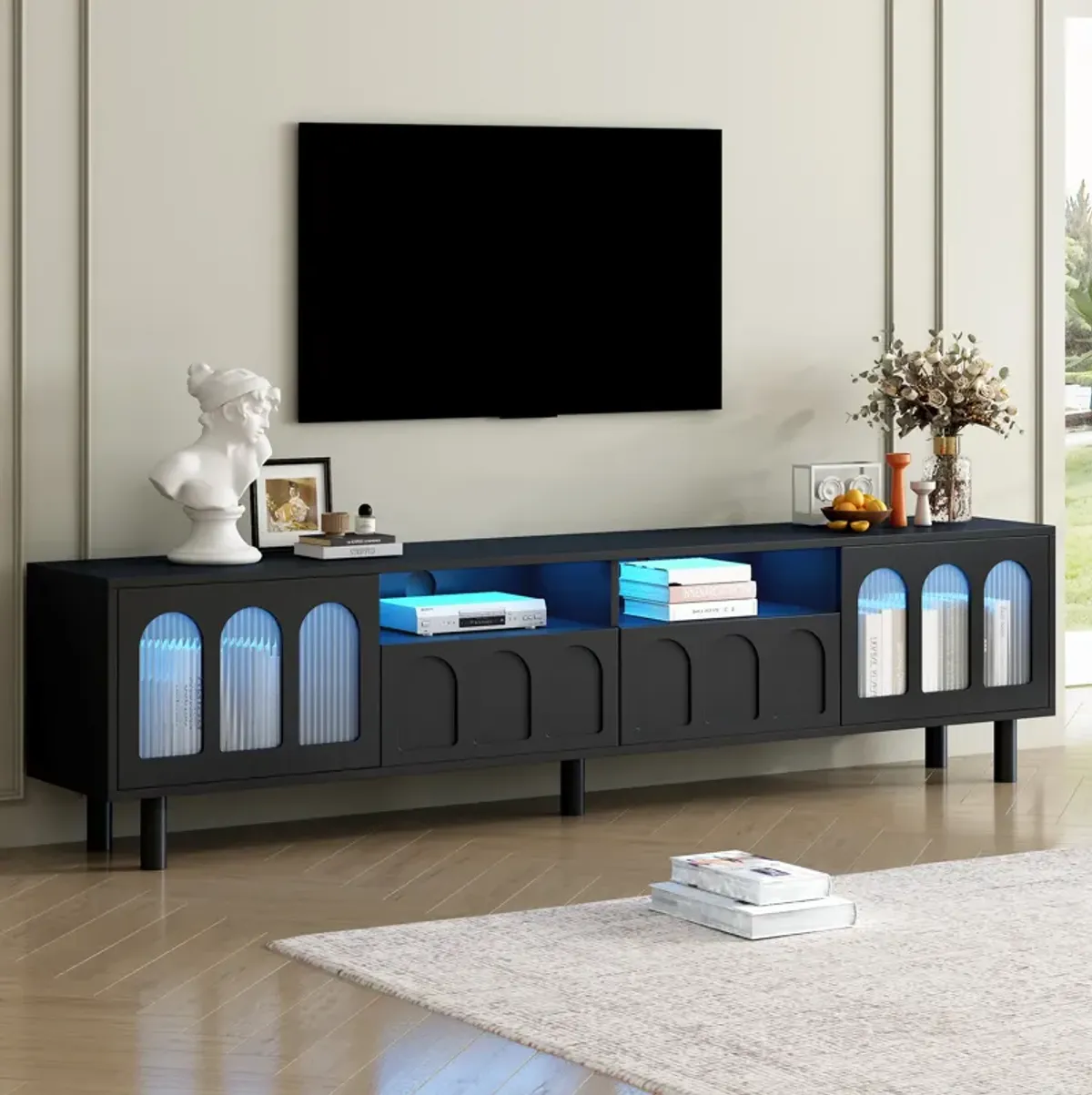 Merax Cream Style TV Stand with LED Light Strip