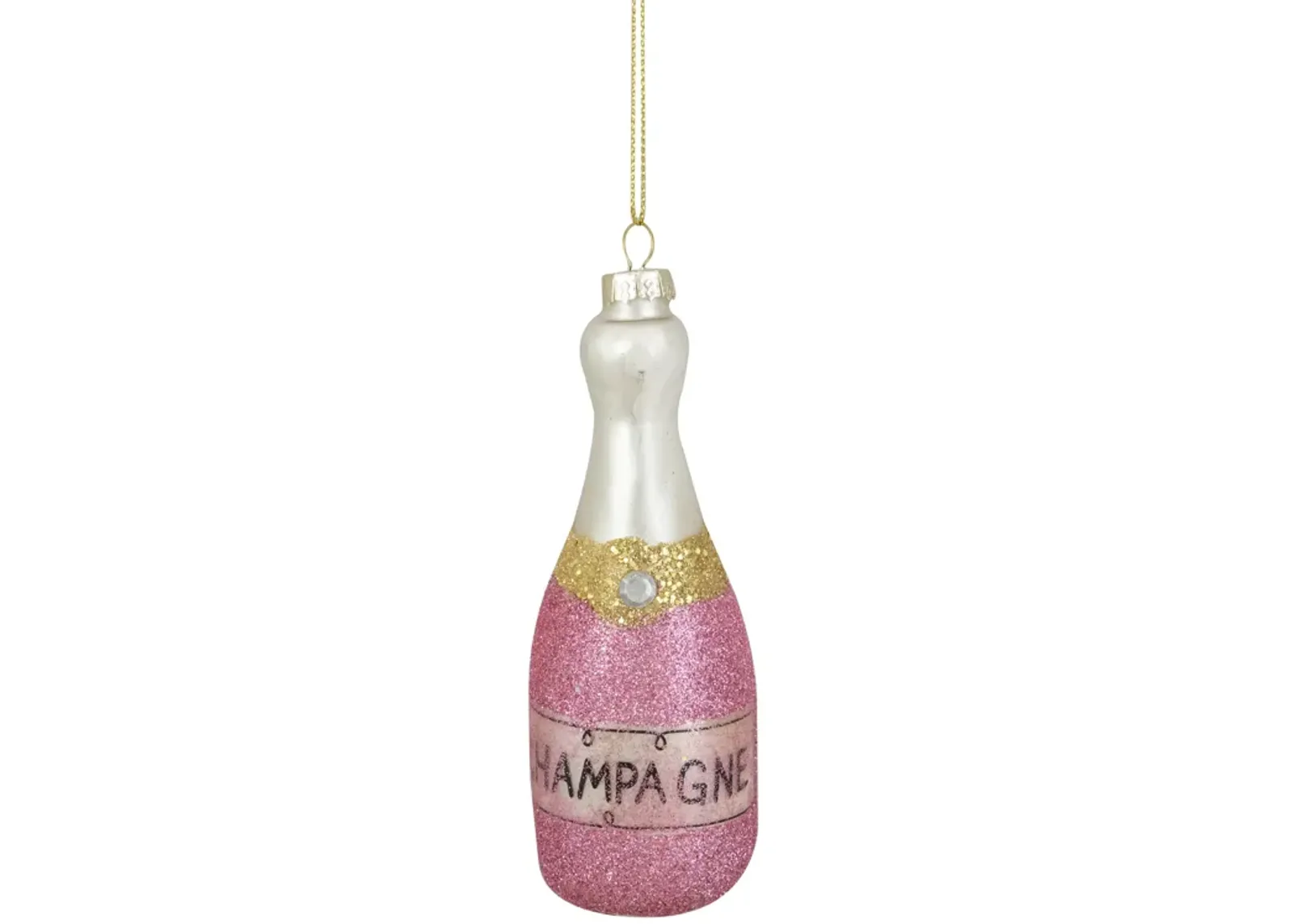 5.25" Pink Glittered "CHEERS" Champagne Bottle Glass Christmas Ornament