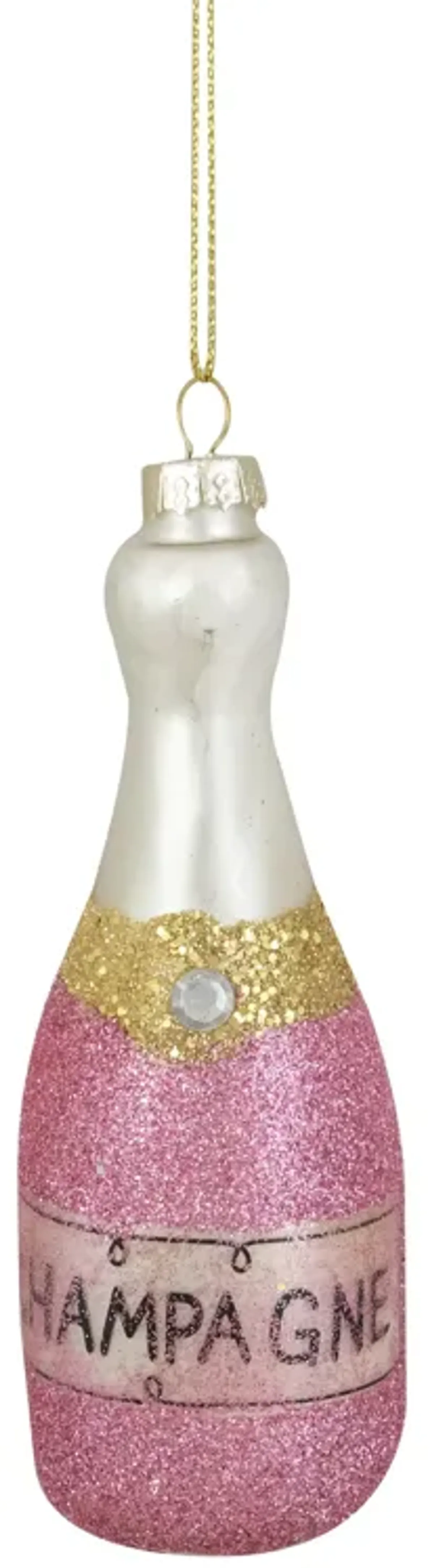 5.25" Pink Glittered "CHEERS" Champagne Bottle Glass Christmas Ornament