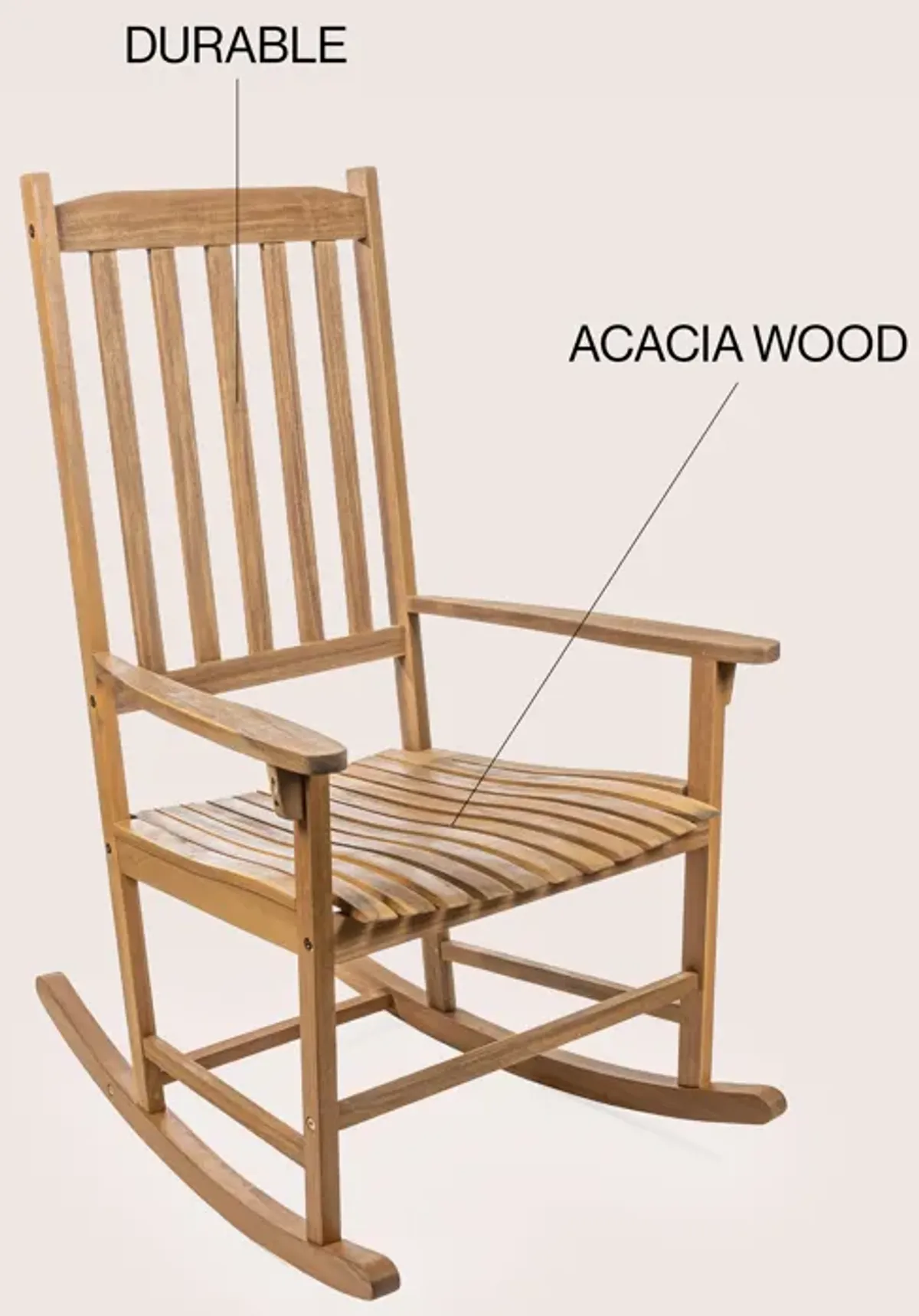 Seagrove Farmhouse Classic Slat-Back Acacia Wood Outdoor Rocking Chair