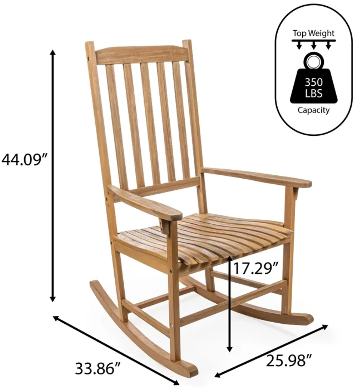 Seagrove Farmhouse Classic Slat-Back Acacia Wood Outdoor Rocking Chair