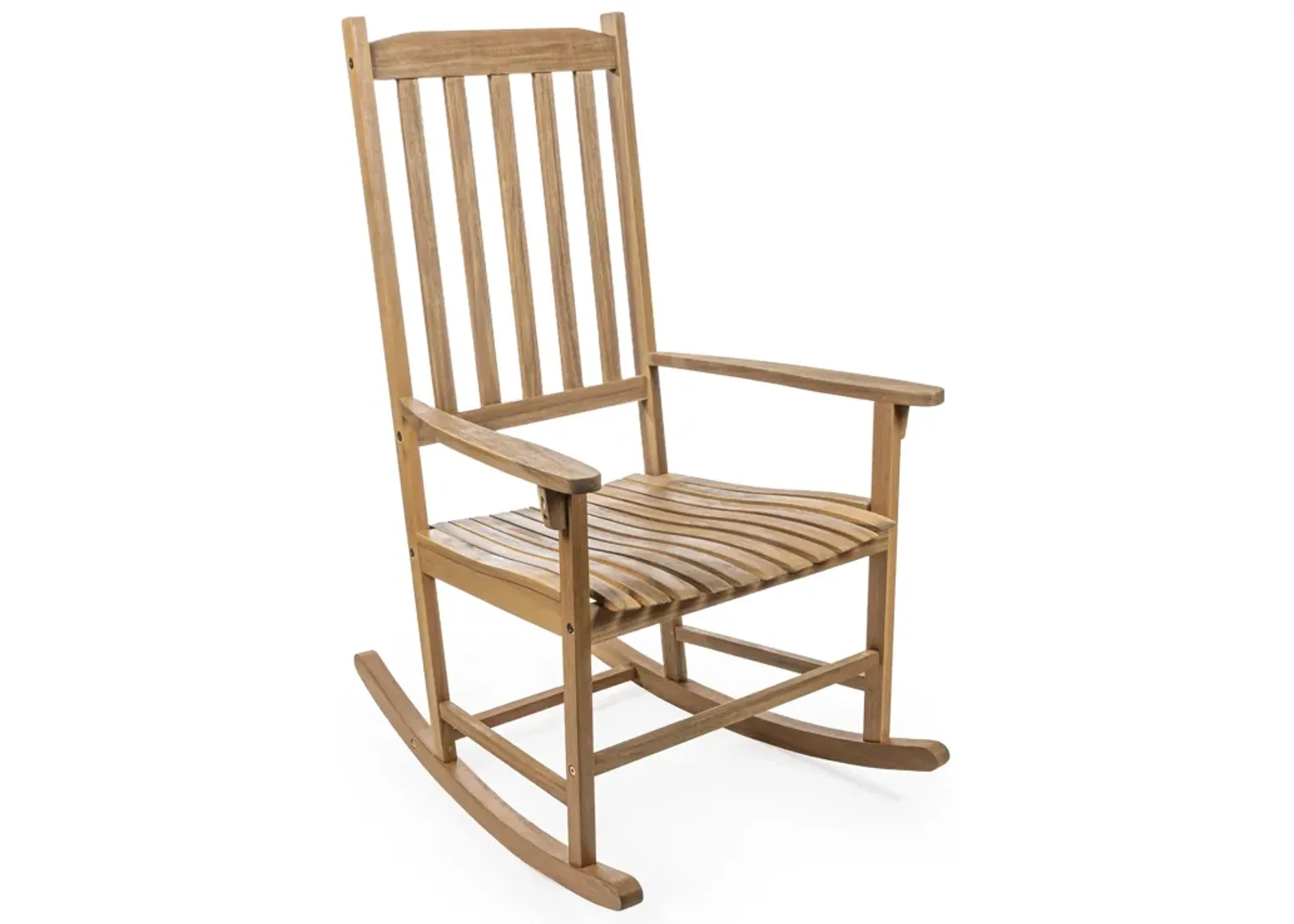 Seagrove Farmhouse Classic Slat-Back Acacia Wood Outdoor Rocking Chair