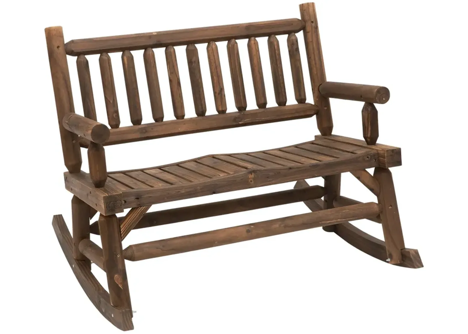 Walnut Backyard Duo: Sturdy Wooden Log Rocking Loveseat