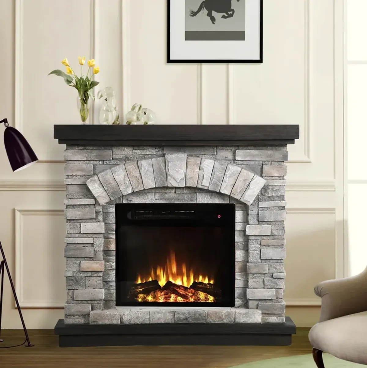 FESTIVO 36" Faux Stone Freestanding Electric Fireplace w/ Remote Control