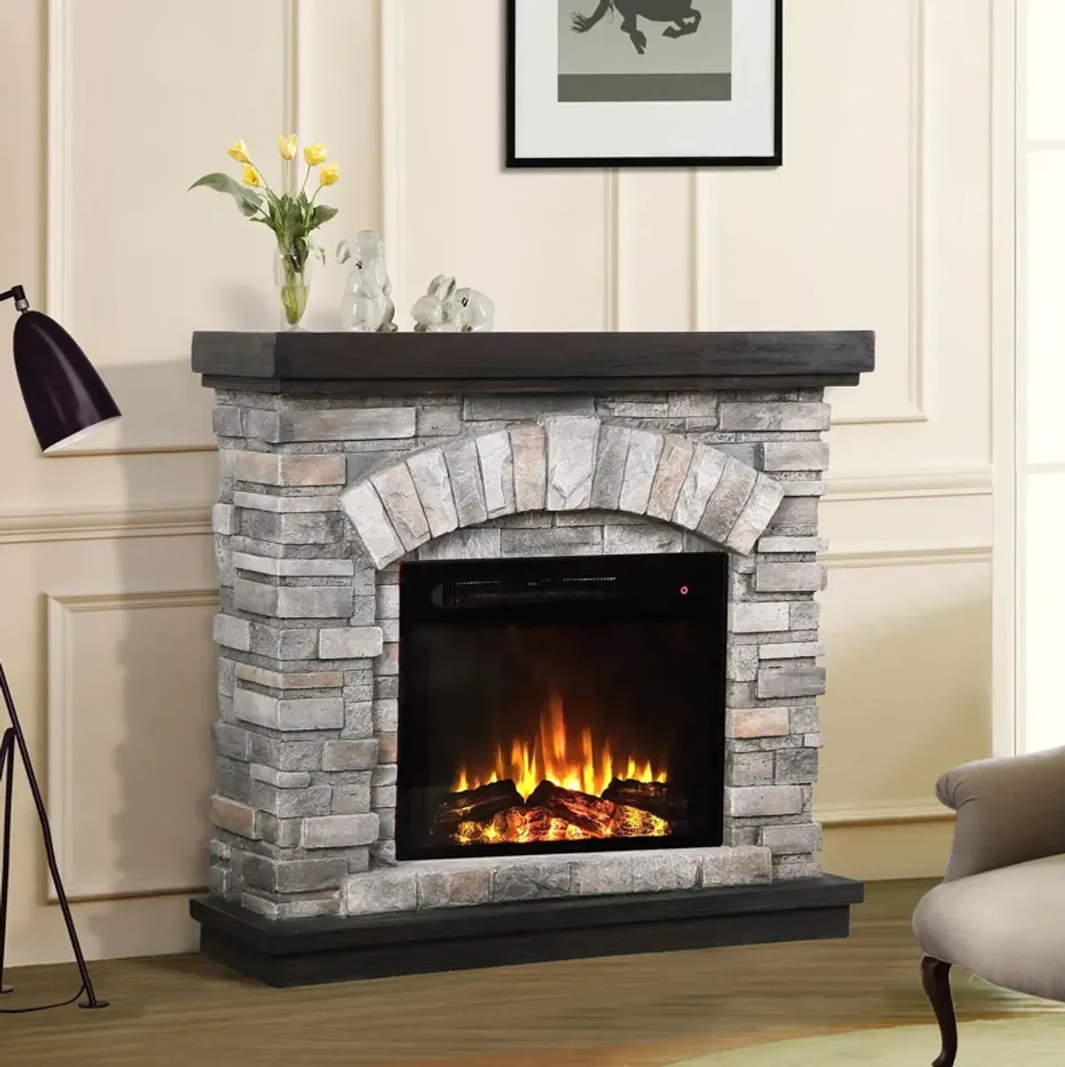 FESTIVO 36" Faux Stone Freestanding Electric Fireplace w/ Remote Control