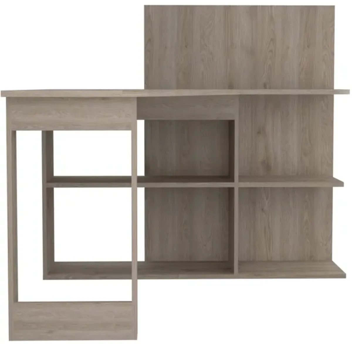 Masai Writing Computer Desk, Five Open Shelves -Light Gray