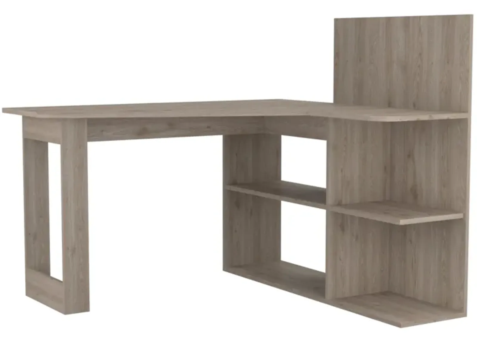 Masai Writing Computer Desk, Five Open Shelves -Light Gray