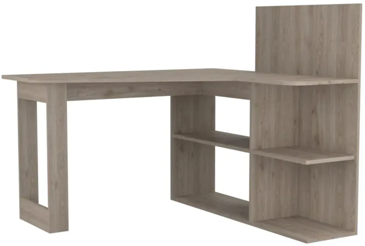 Masai Writing Computer Desk, Five Open Shelves -Light Gray