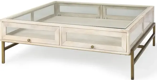 Mercana Furniture & Decor 42L x 42W x 15H White Wood W/ Gold Metal Base Square Display Coffee Table