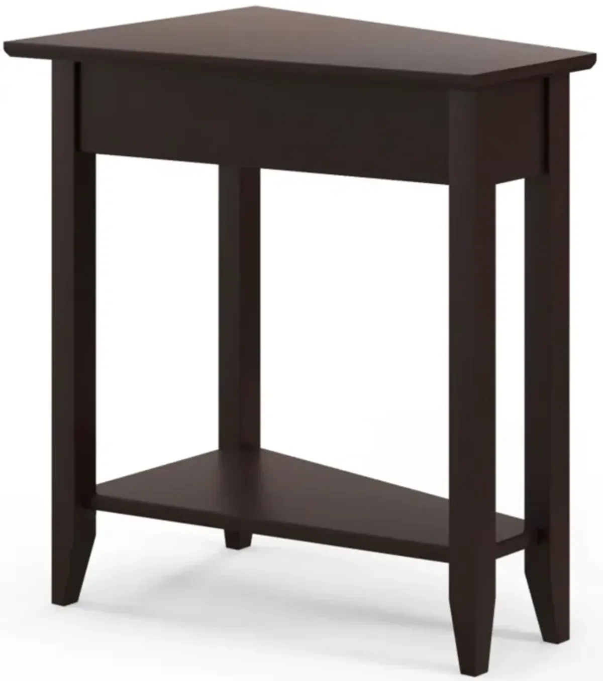 Hivvago 2-Tier Wedge Narrow End Table with Storage Shelf and Solid Wood Legs