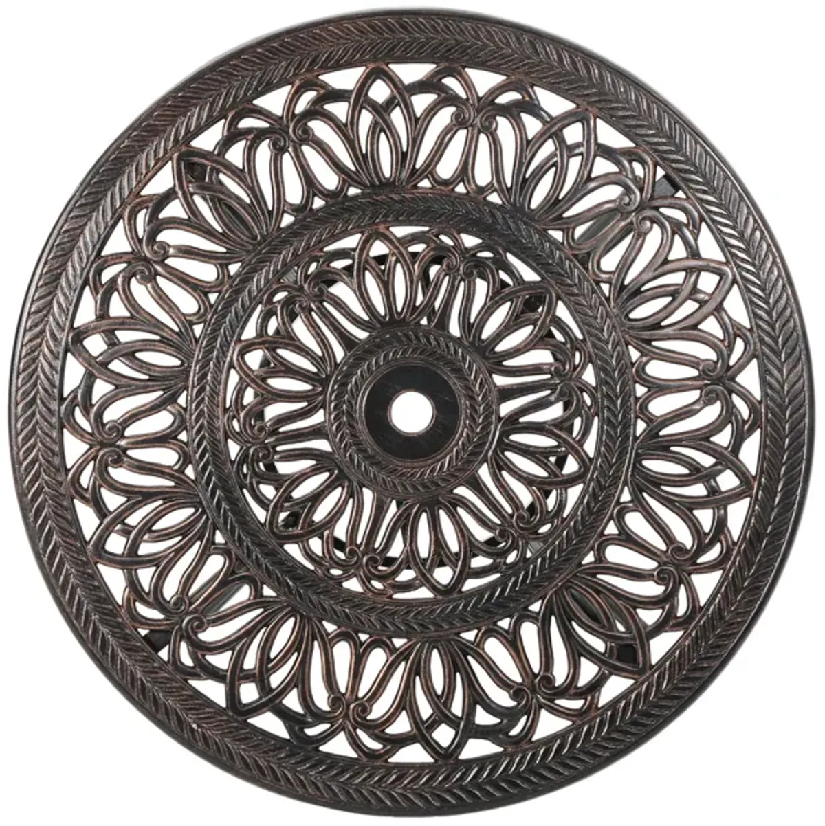 Shaili Outdoor Dining Table, Round 35 Inch Shiny Coppertone Cast Aluminum - Benzara