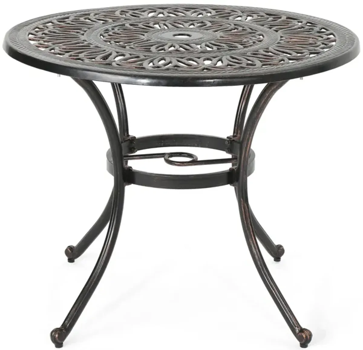 Shaili Outdoor Dining Table, Round 35 Inch Shiny Coppertone Cast Aluminum - Benzara