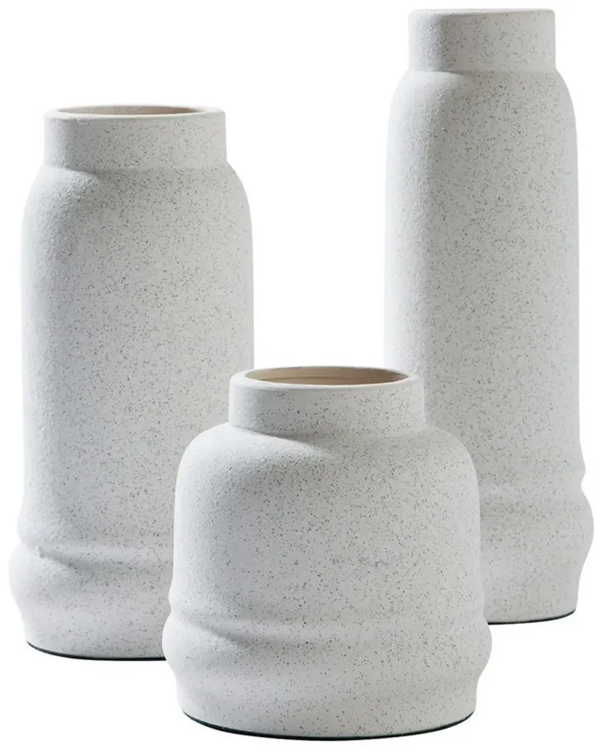 Vase with Elongated Textured Ceramic, Set of 3, White-Benzara