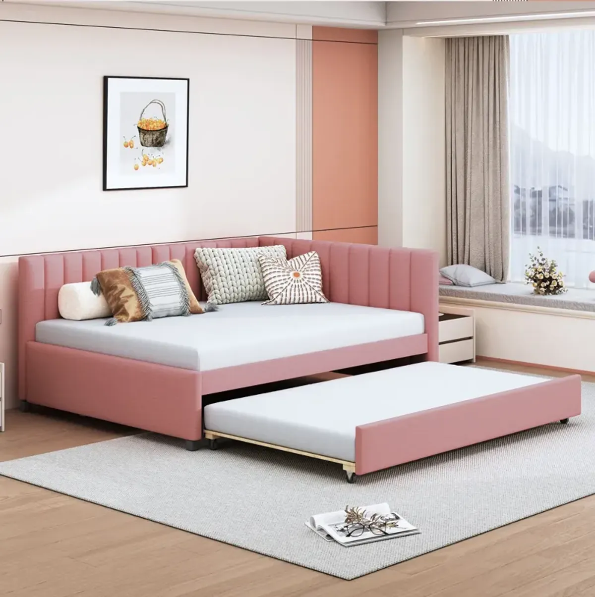 Whisen Classic Design Full Size Upholstered Daybed with Trundle