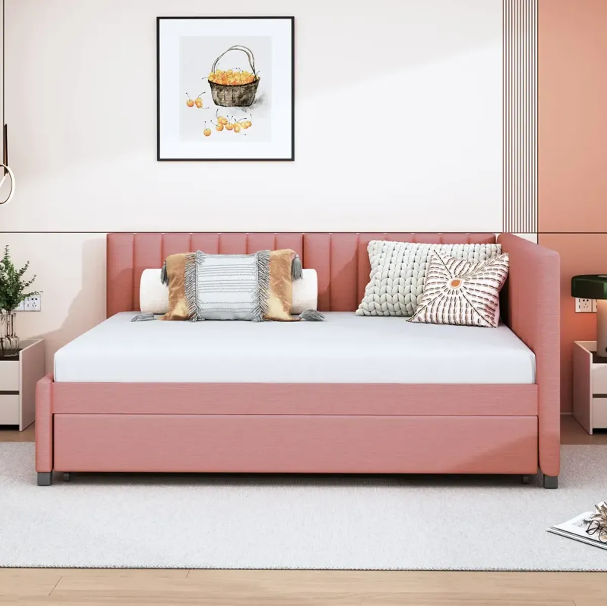 Whisen Classic Design Full Size Upholstered Daybed with Trundle