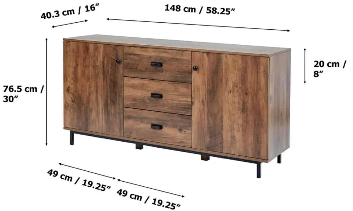 Teamson Home - Sideboard with 2 Doors and 3 Drawers Metal Legs and Handles