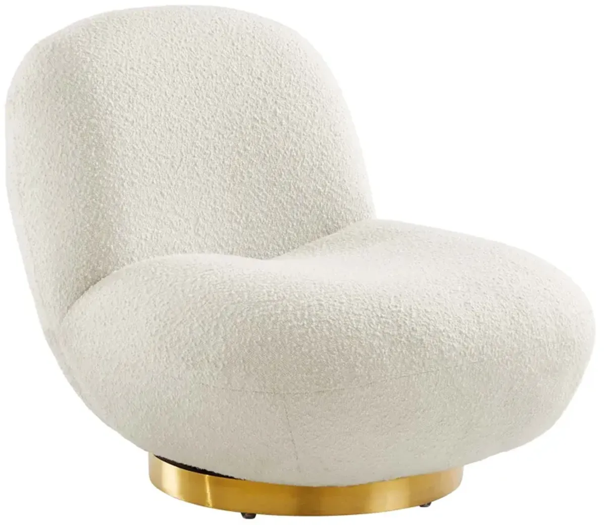 Kindred Boucle Upholstered Upholstered Fabric Swivel Chair White EEI-5485-GLD-IVO