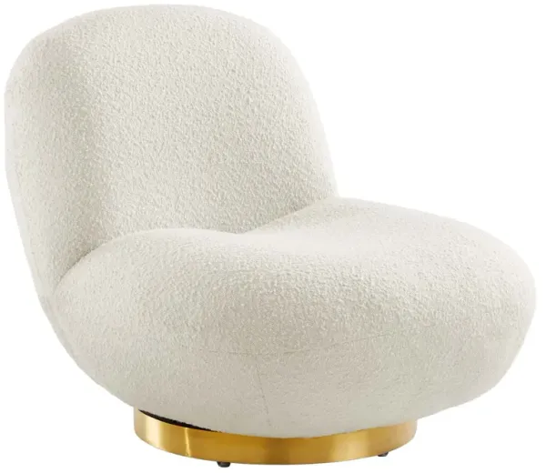 Kindred Boucle Upholstered Upholstered Fabric Swivel Chair White EEI-5485-GLD-IVO