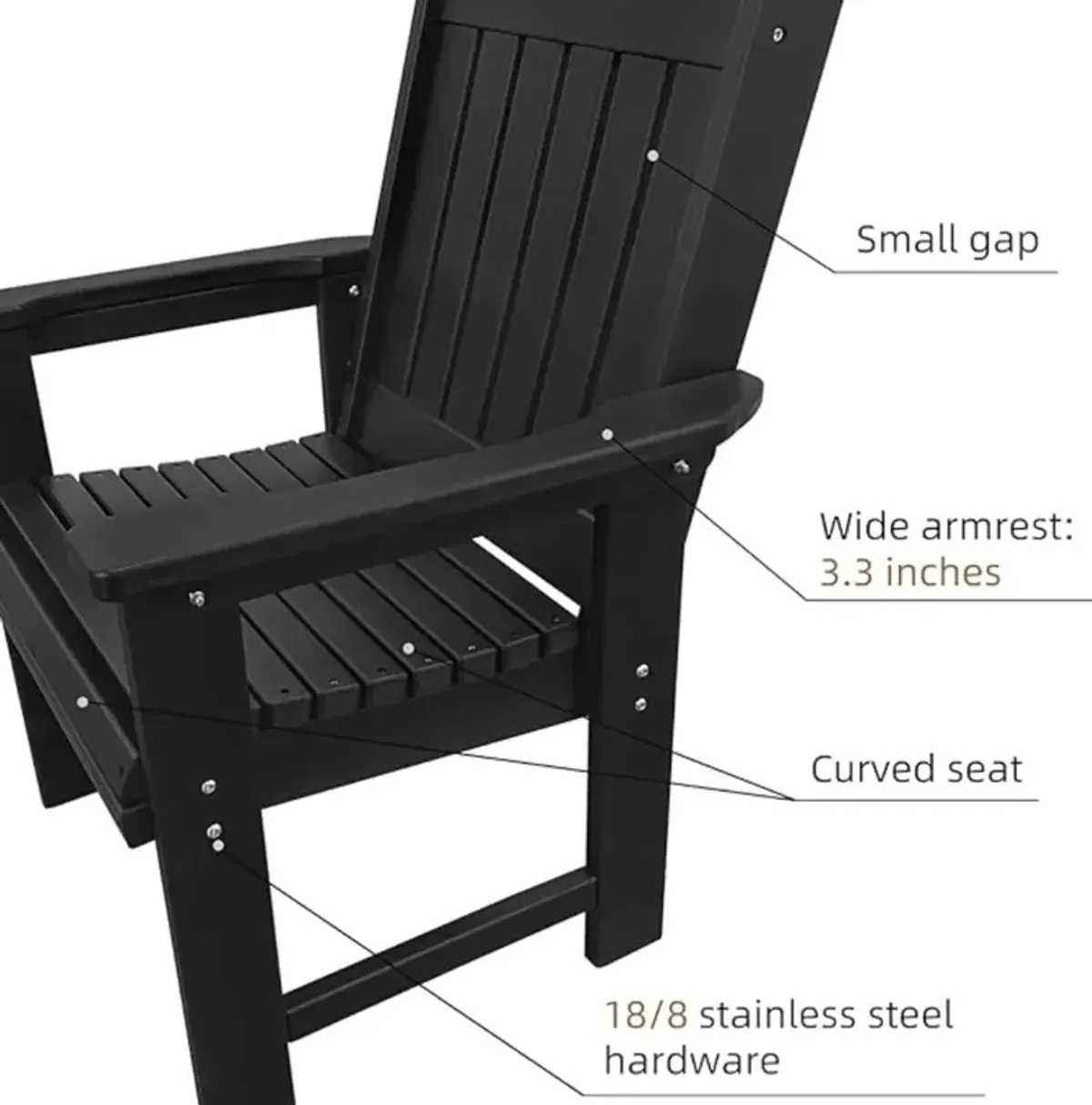 HDPE Patio Dinning Chair, Outdoor Chair with 18/8 Stainless Steel Hardware, Heavy Duty 600 LBS, for Outdoor Patio Garden Yard (Matte Black)