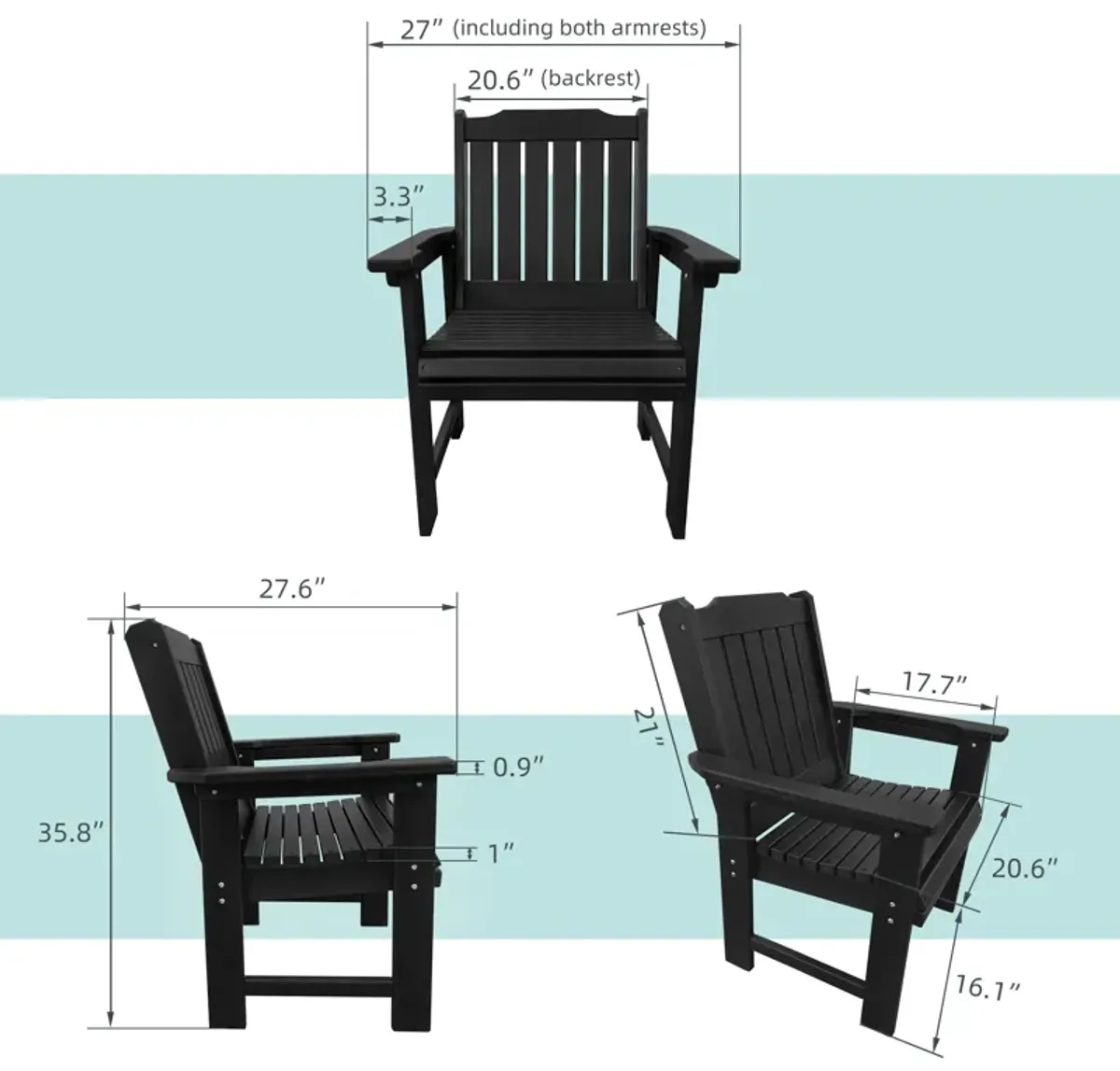 HDPE Patio Dinning Chair, Outdoor Chair with 18/8 Stainless Steel Hardware, Heavy Duty 600 LBS, for Outdoor Patio Garden Yard (Matte Black)