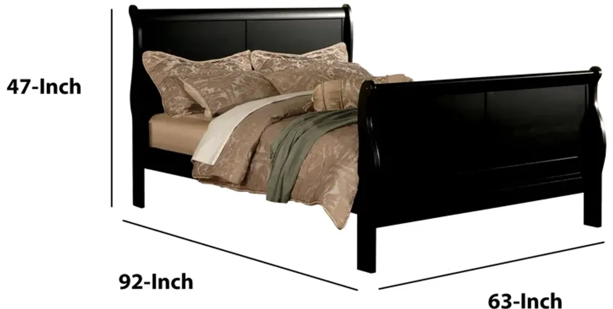 Louis Philippe III Queen Bed, Black-Benzara