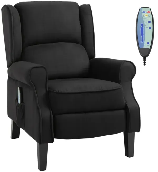 HOMCOM Wingback Heated Vibrating Massage Chair, Accent Sofa Vintage Upholstered Massage Recliner Chair Push-back with Remote Controller, Black