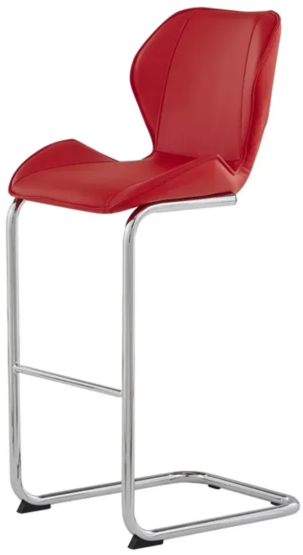 Hivvago Set of Four 26  Inch Red And Silver Metal Low Back Bar Height Bar Chairs