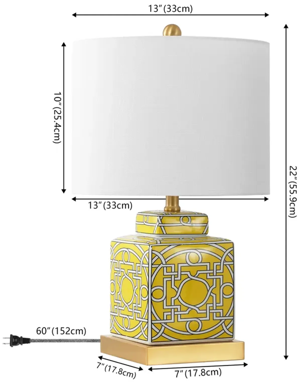 Catherine Modern Transitional Ceramic Metal Square Ginger Jar LED Table Lamp