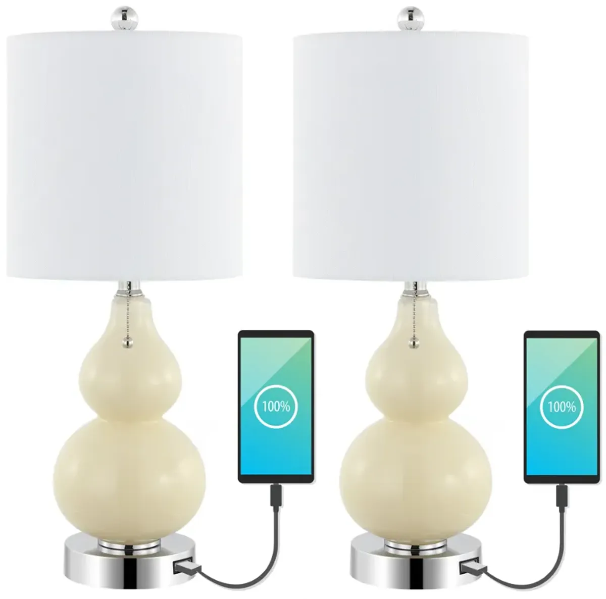 Cora Classic Vintage Glass LED Table Lamp with USB Charging Port (Set of 2)