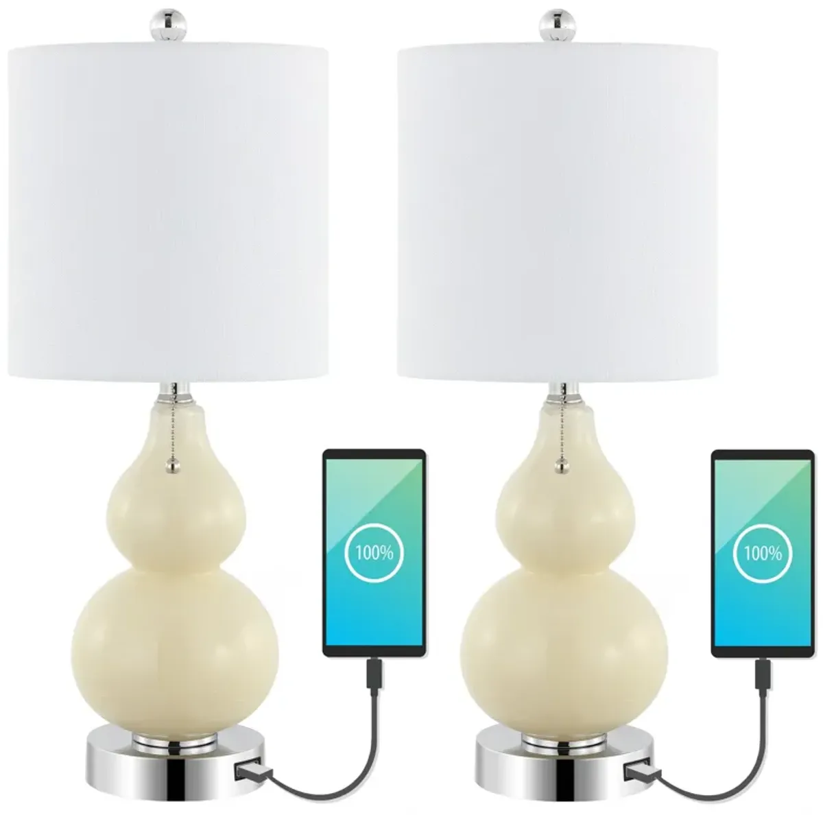 Cora Classic Vintage Glass LED Table Lamp with USB Charging Port (Set of 2)