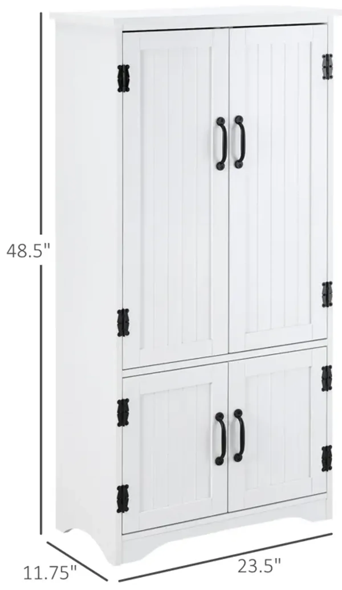 White Kitchen Storage: Floor Cabinet with 4 Doors and Adjustable Shelves