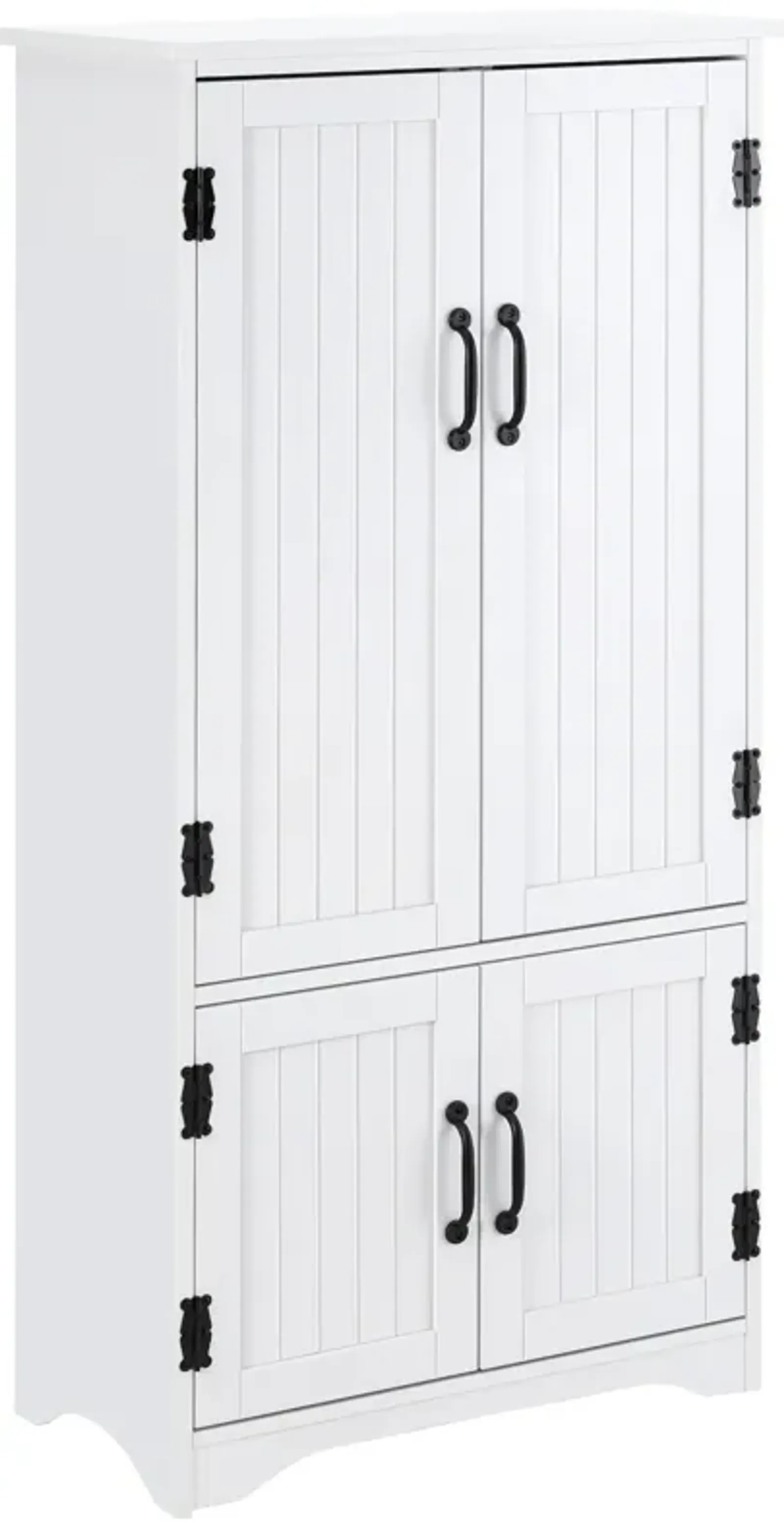 White Kitchen Storage: Floor Cabinet with 4 Doors and Adjustable Shelves