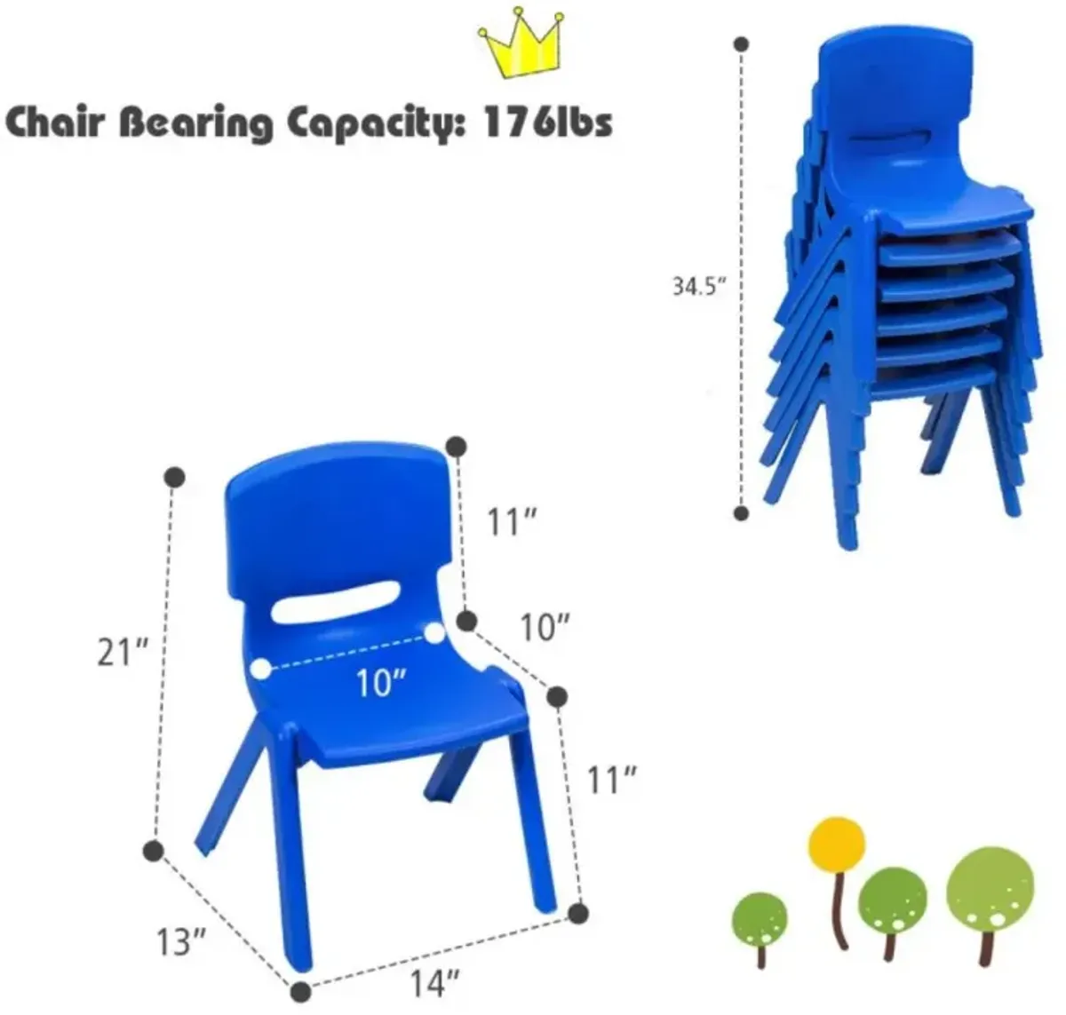 Hivvago 6-pack Kids Plastic Stackable Classroom Chaira