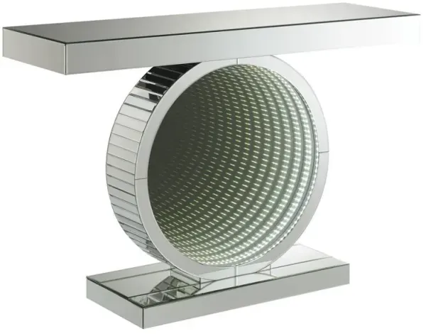 Angelonia Rectangular Console Table with Circular Base Clear Mirror