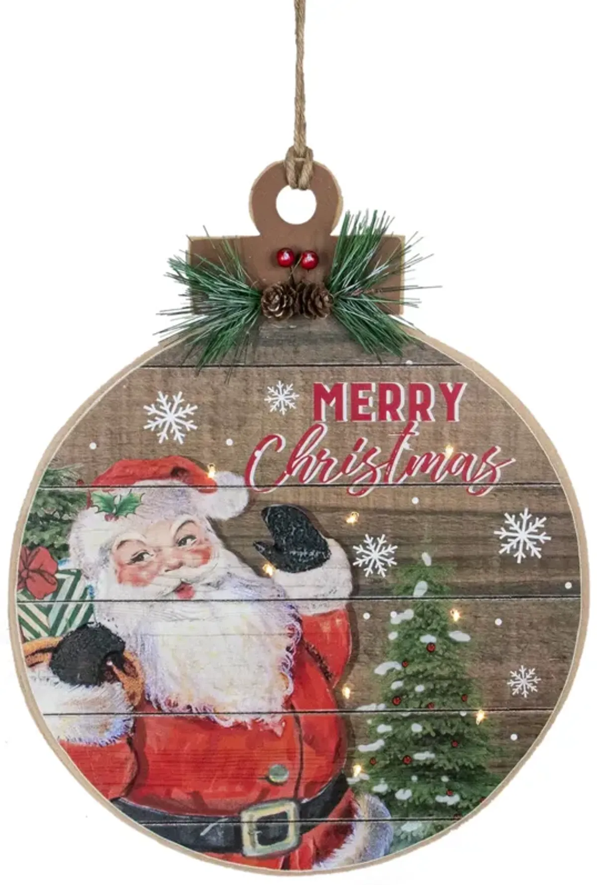 15" B/O Lighted Ball Ornament with Santa Claus Wooden Christmas Wall Sign